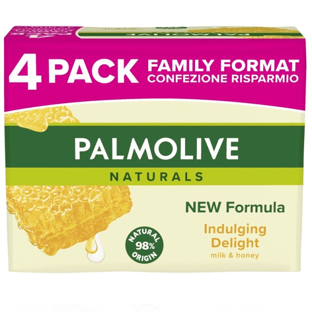 Palmolive Milk & Honey, Σαπούνι Μπάρα Family Format, 4x90g