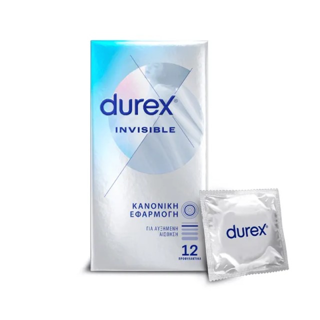 Durex Invisible Extra Thin Regular Fit Προφυλακτικά Εξαιρετικά Λεπτά, 12τμχ