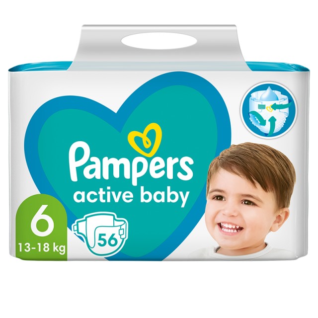 Pampers Active Baby Πάνες Μεγ. 6 (13-18kg) -  56 Πάνες GIANT PACK