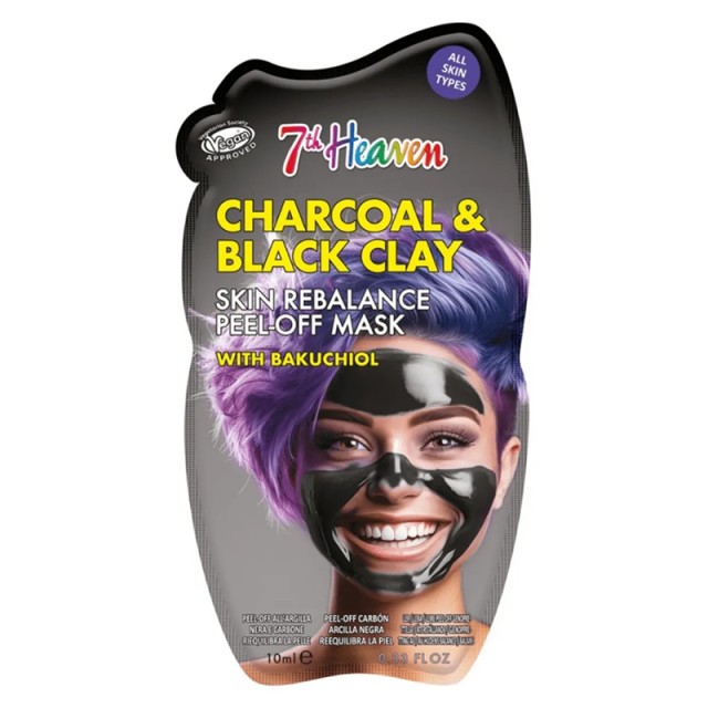 7th Heaven Charcoal & Black Clay Peel-Off, Μάσκα Προσώπου με Άνθρακα για Βαθύ Καθαρισμό & Σύσφιξη 10ml