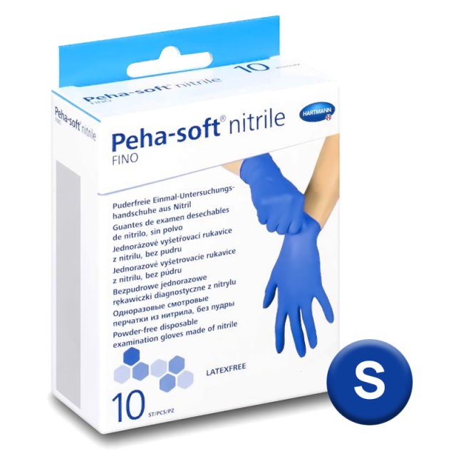 Hartmann Peha-Soft Nitrile Gloves Fino Μέγεθος Small, Γάντια Νιτριλίου Μπλε Μίας Χρήσης χωρίς Πούδρα, 10τμχ