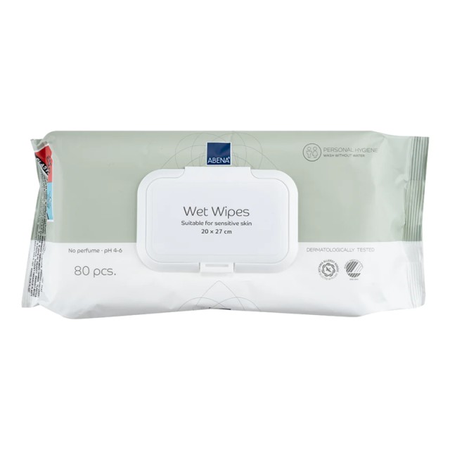 Abena Wet Wipes, Υγρά Μαντηλάκια Καθαρισμού Σώματος 20x27cm με Καπάκι, 80τμχ