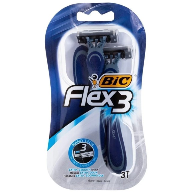 Bic Flex 3 Ανδρικές Ξυριστικές Μηχανές Μιας Χρήσης με Λιπαντική Ταινία, 3τεμ