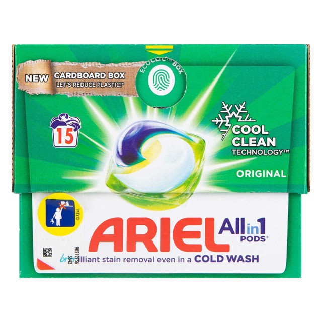 Ariel ALL in 1 Pods Eco Clean Technology, Κάψουλες Πλυντηρίου Ρούχων, 15 κάψουλες