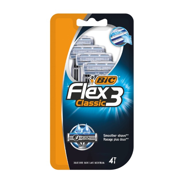 Bic Flex 3 Classic Ξυραφάκια μιας Χρήσης με 3 Λεπίδες & Λιπαντική Ταινία, 4τεμ.
