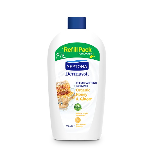Septona Dermasoft Organic Honey & Ginger Refill, Aνταλλακτικό Κρεμοσάπουνο, 750ml