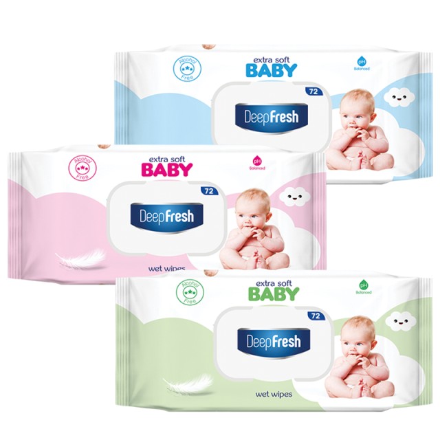 Deep Fresh Extra Fresh Baby Wet Wipes 0% Alcohol, Μωρομάντηλα με Ουδέτερο PH, 72τμχ (διάφορα χρώματα)