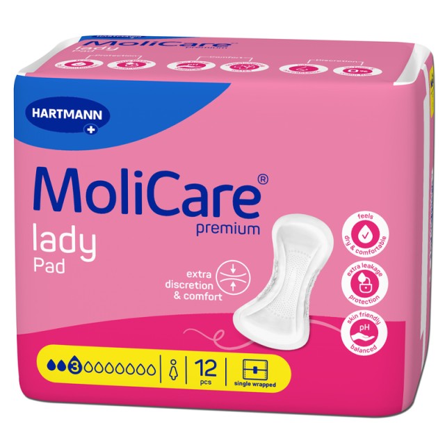 Hartmann MoliCare® Premium Lady Pad 3 Σταγόνων Σερβιέτες Ακράτειας για Γυναίκες, 12τμχ