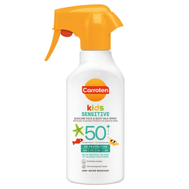 Carroten Sensitive Kids Suncare SPF50+, Παιδικό Αντηλιακό Γαλάκτωμα με Πρακτική Αντλία Ψεκασμού 270ml