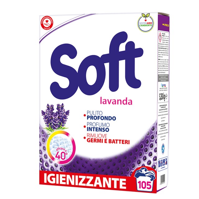 Soft Lavanda, Σκόνη Πλυντηρίου Ρούχων με Άρωμα Λεβάντας 105μεζ. 5,25kg