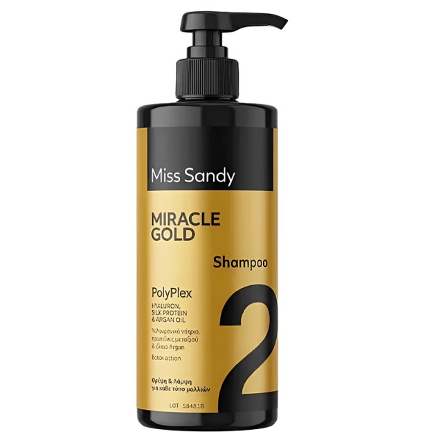 Miss Sandy Polyplex Shampoo Miracle Gold Hyalouron & Argan Oil, Σαμπουάν με Υαλουρονικό & Έλαιο Άργκαν, 1Ltt