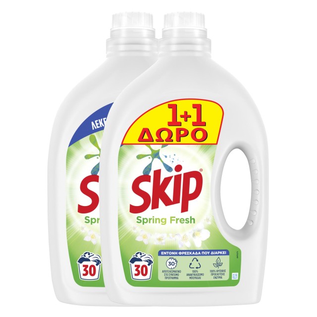 Skip Spring Fresh, Υγρό Πλυντηρίου Ρούχων, 2x30μεζ 2x1,5lt, 1+1 ΔΩΡΟ