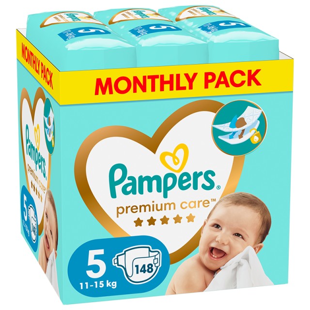 Pampers Premium Care Πάνα No5 (11kg - 16kg), 148 Πάνες