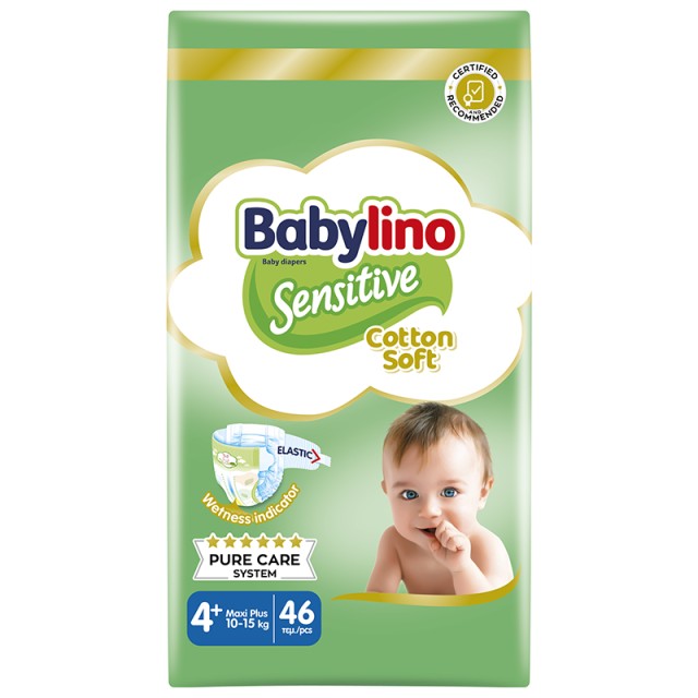 Βρεφική πάνα Babylino Sensitive Cotton Soft No4+ 10-15 Kg Value Pack 46 τμχ
