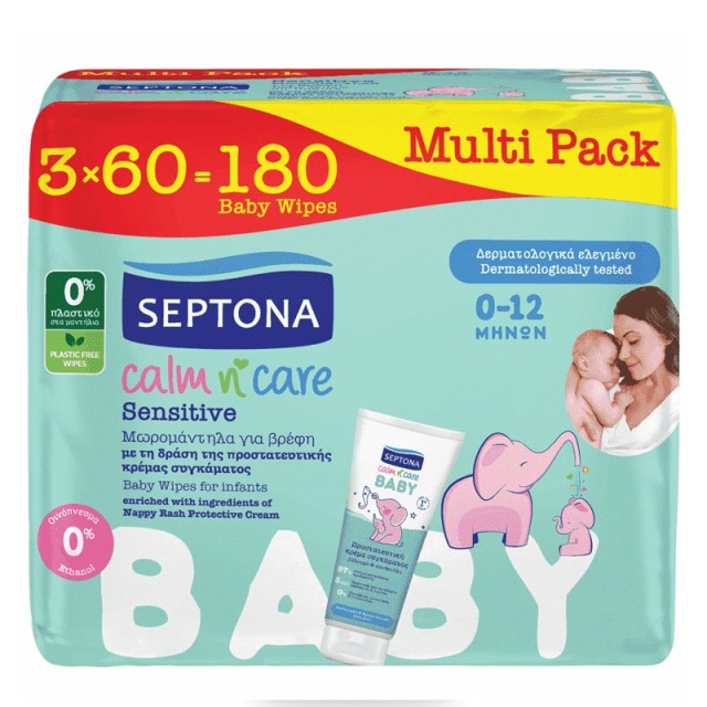 Septona Calm & Care Sensitive Μωρομάντηλα, 3x60, 180τμχ