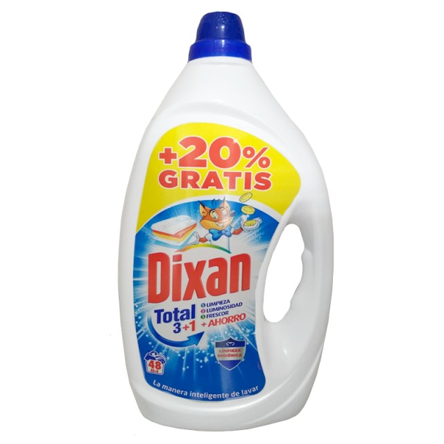 Dixan Total 3in1, Υγρό Πλυντηρίου 40+8μεζ. 2,4lt