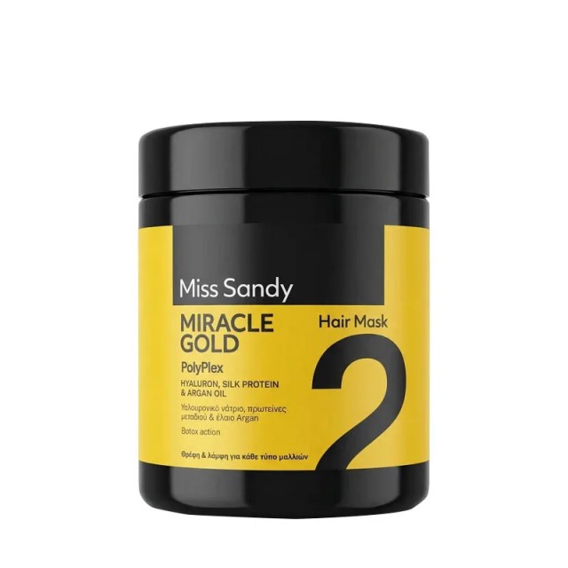 Miss Sandy Polyplex Hair Mask Miracle Gold Hyalouron & Argan Oil, Μάσκα Μαλλιών με Υαλουρονικό & Έλαιο Άργκαν, 1Ltt