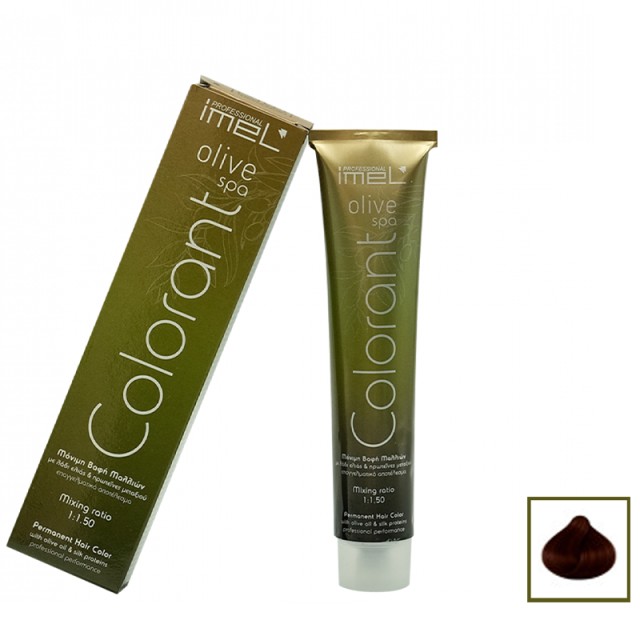 Imel Olive Spa  Νο4.5, Καστανό Μαονί, Επαγγελματική Mόνιμη Bαφή Mαλλιών με Mετάξι & Λάδι Ελιάς, 100ml