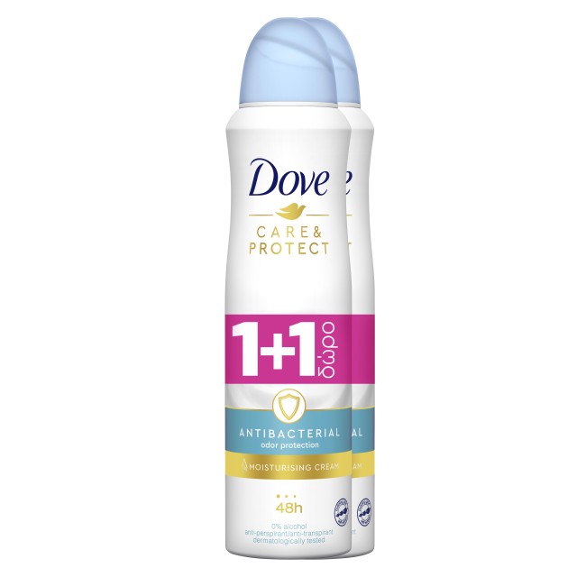 Dove Care & Protect Antibacterial Odor Protection Spray, Αποσμητικό Σπρέι 2x150ml, 1+1 ΔΩΡΟ