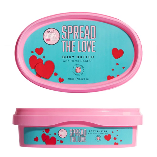 SO…? Sorry Not Sorry Spread The Love Body Butter, Θρεπτικό Ενυδατικό Βούτυρο Σώματος με Αμυγδαλέλαιο, Βανίλια & Musk, 250ml