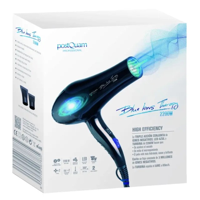 PostQuam Blue Ions Therapy 2400W Professional Hairdryer, Επαγγελματικό Πιστολάκι Μαλλιών με Τεχνολογία Θεραπείας Μπλε Ιόντων