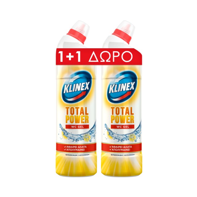 Klinex WC Gel Φρεσκάδα Λεμονιού, 2x750ml, 1+1 ΔΩΡΟ