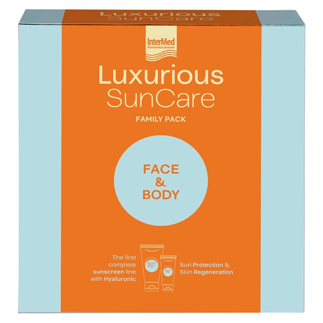 Luxurious SunCare Face & Body Family Pack με High Protection Face Cream SPF50, 75ml & Sun Protection Body Cream SPF30, 200ml, 1σετ