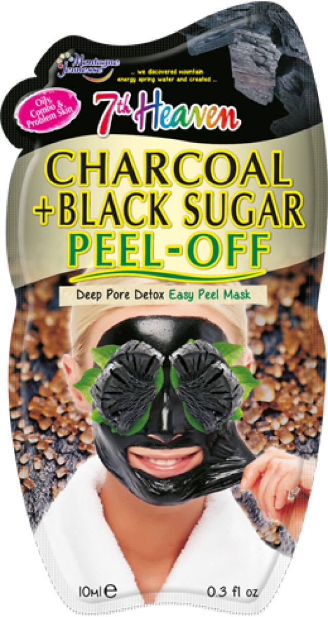 7th Heaven Charcoal & Black Sugar Peel-Off Mask, Αντιοξειδωτική Καθαριστική Μάσκα Προσώπου με Άνθρακα & Μαύρη Ζάχαρη 10ml