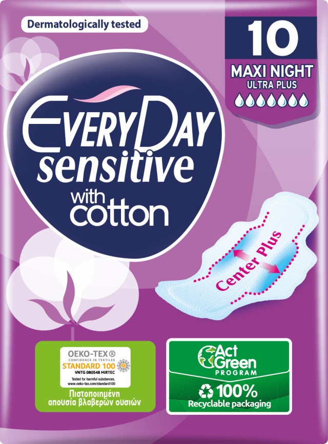 Every Day Σερβιέτες Sensitive with Cotton MAXI NIGHT Ultra Plus 10 τεμ.