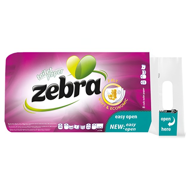Zebra Soft & Absorbent 3φυλλο 75g, Χαρτί Υγείας, 8τμχ