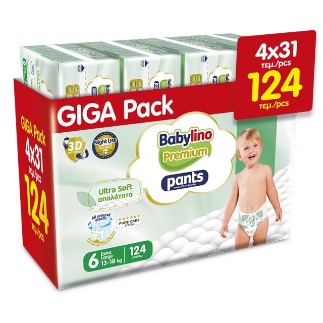 Πάνα-βρακάκι Babylino Premium Pants GIGA PACK Nο6 13-18KG (4x31) 124 τεμ.