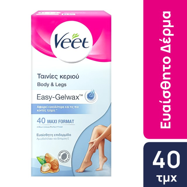 Veet Wax Strips for Sensitive Skin, Ταινίες Αποτρίχωσης Ποδιών & Σώματος, 40τμχ