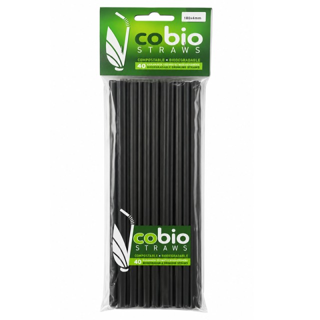 Cobio Bιοδιασπώμενα Μαύρα Καλαμάκια Freddo, 40τεμ.