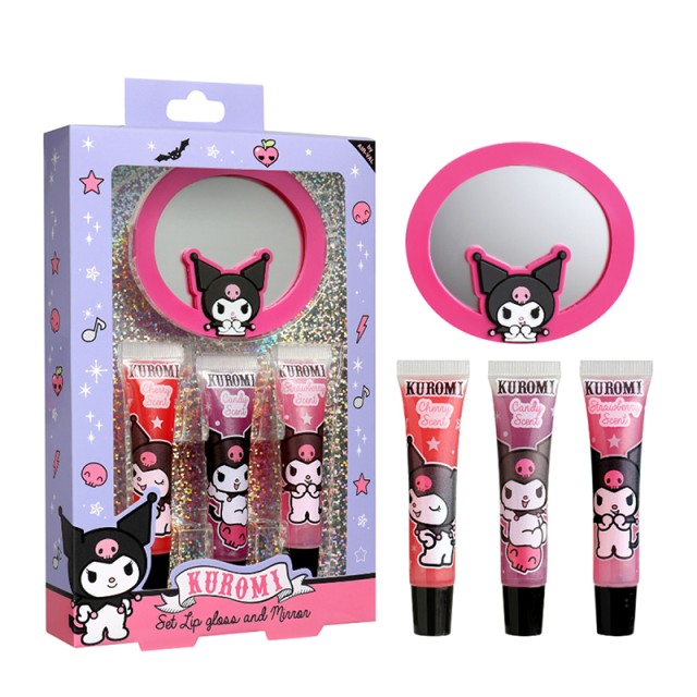 AIR-VAL Kuromi Lip Gloss & Mirror Set, Παιδικό Σετ Περιποίησης Χειλιών με Λιπ Γκλος & Καθρεφτάκι