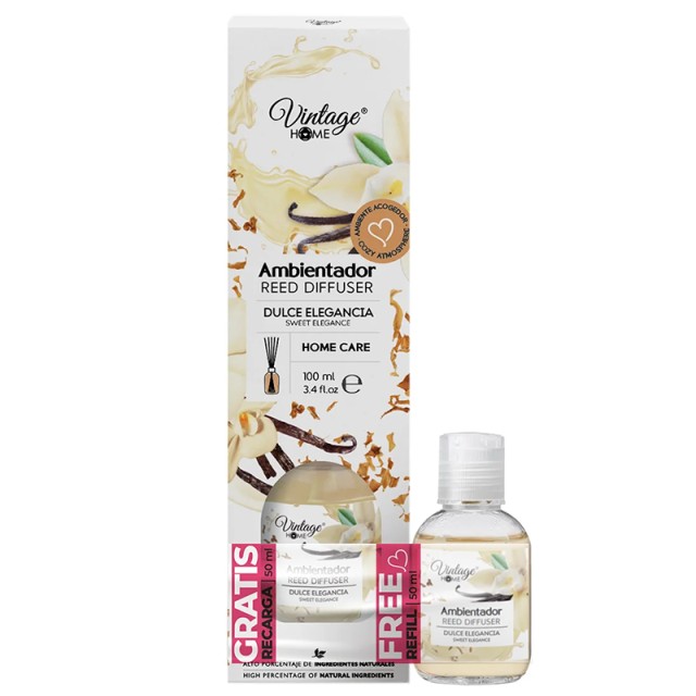 Vintage Home Sweet Elegance Reed Diffuser, Αρωματικός Διαχυτήρας σε Στικ 100 ml + 50 ml Ανταλλακτικό