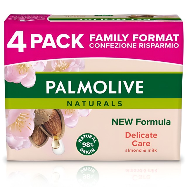 Palmolive Naturals Delicate Care Almond & Milk, Σαπούνι Μπάρα Family Format, 4x90g