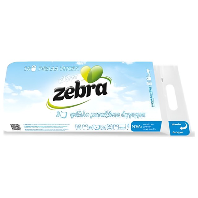 Zebra Blue με Aπαλό ,Αρωμα, Χαρτί Υγείας 3φυλλο 75γρ, 10τμχ