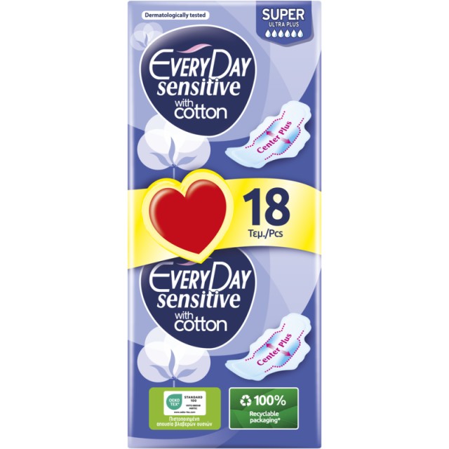 EveryDay Σερβιέτες Sensitive with Cotton SUPER Ultra Plus 18 τεμ.