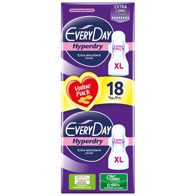 Every Day Σερβιέτες Hyperdry EXTRA LONG Ultra Plus Value Pack 18 τεμ.