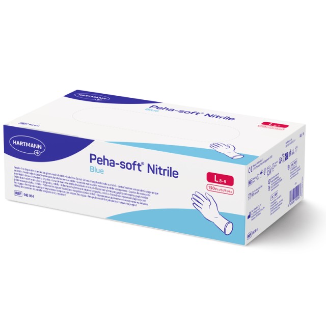 Peha-soft Nitrile Blue No Large, Γάντια Νιτριλίου Μπλε Μίας Χρήσης Χωρίς Πούδρα - Συσκευασία 150 τεμαχίων