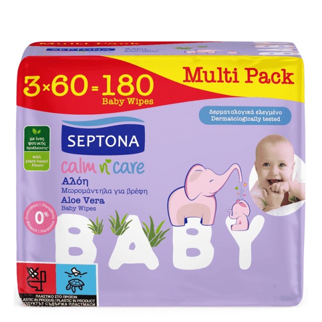Septona Calm n Care Baby Aloe Vera, Μωρομάντηλα, 3x60, 180τμχ