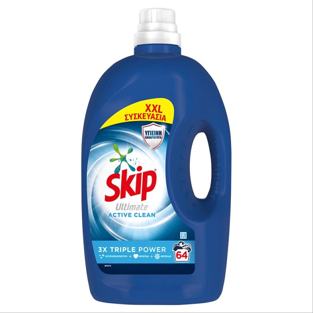 Skip Ultimate Active Clean, Υγρό Απορρυπαντικό Ρούχων  64 μεζούρες 3,2lt
