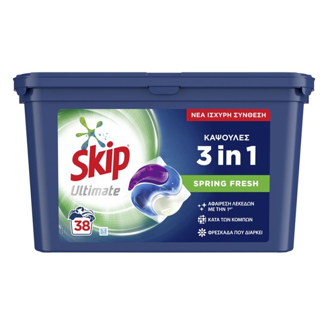 Skip Spring Fresh Διπλής Δράσης, Υγρές Κάψουλες Πλυντηρίου Ρούχων, 1,026kg, 38 κάψουλες