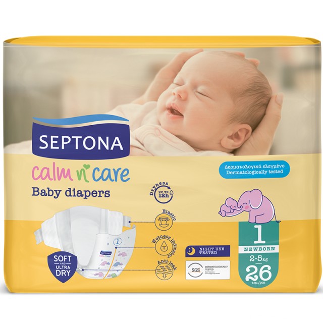 Septona Calm N Care Πάνες Newborn No 1 (2-5Kg) 26τμχ