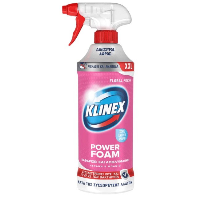 Klinex Power Foam Ενεργός Αφρός Καθαρισμού για Λεκάνη & Μπάνιο Floral Fresh Xωρίς Xλώριο, 650ml