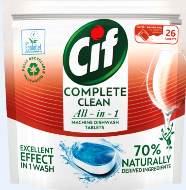 Cif Complete Clean All in 1 Regular, Ταμπλέτες Πλυντηρίου Πιάτων, 26τμχ