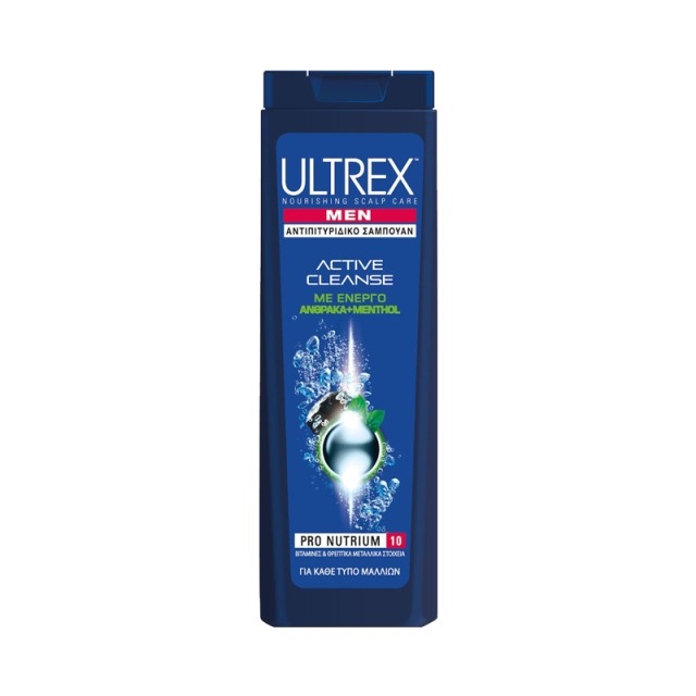 Ultrex Men Active Cleanse Pro Nutrium 10, Ανδρικό Αντιπιτυριδικό Σαμπουάν για Όλους τους Τύπους Μαλλιών, 360ml