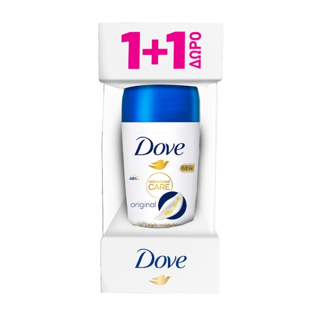 Dove Advanced Care Original 48h Protection, Αποσμητικό Roll on 2x50ml, 1+1 ΔΩΡΟ