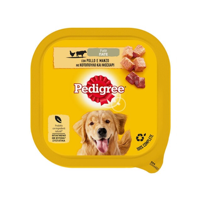 Pedigree Adult Complete Wet Dog Food Beef & Chicken Pate in a Tray, Πλήρης Υγρή Τροφή Σκύλου με Μοσχάρι & Κοτόπουλο σε Δισκάκι, 300gr
