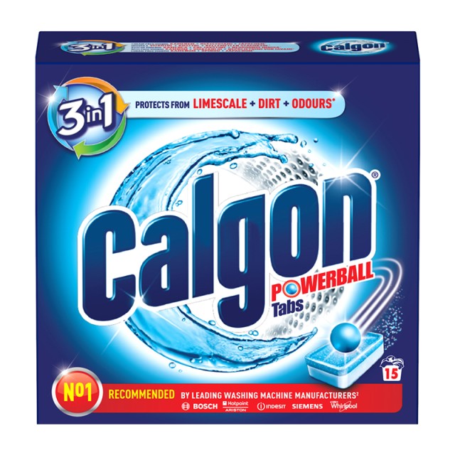 Calgon 3in1 Powerball Tabs, Ταμπλέτες Αποσκληρυντικές Πλυντηρίου Ρούχων, 15τμχ
